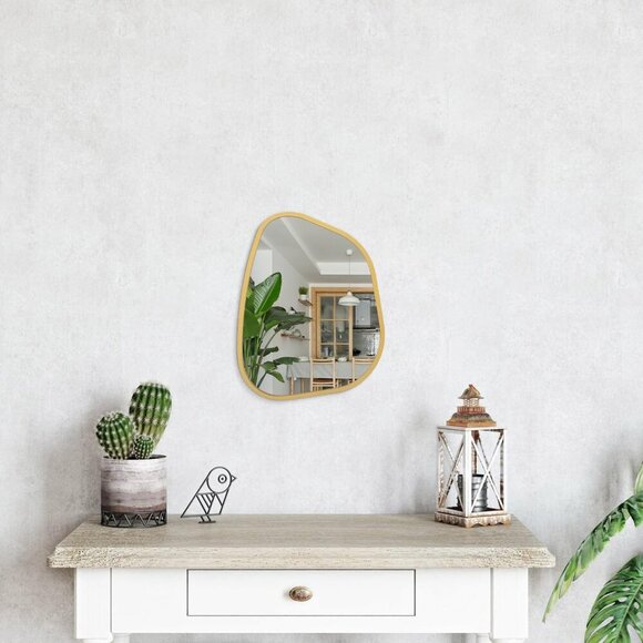 Asymmetrical Accent Mirror for Wall Irregular Oval Wood Frame Modern Unique Wall - Picture 5 of 7